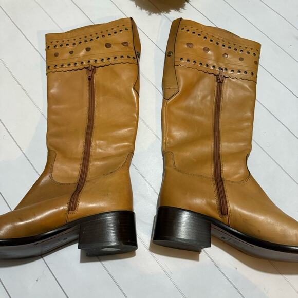 Alto Gradimento Tan Brown Leather Western Boho Knee High Boots Size 9.5 - Picture 2 of 8